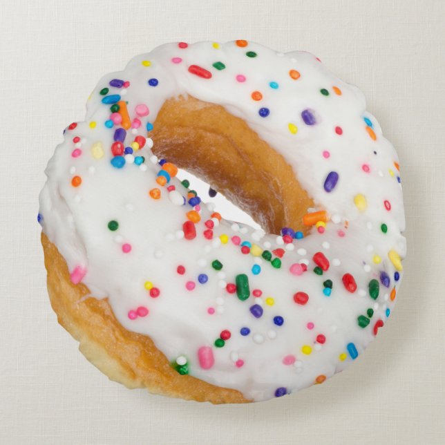 Vanilla Sprinkles Donut Novelty Rond Kussen (Voorkant)