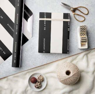 Vanilla & Zwarte Preppy Strepen Aangepaste Naam Tr Cadeaupapier