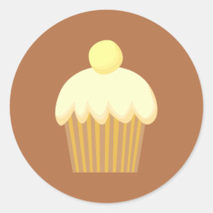 Vanille Cupcake op Brown. Ronde Sticker