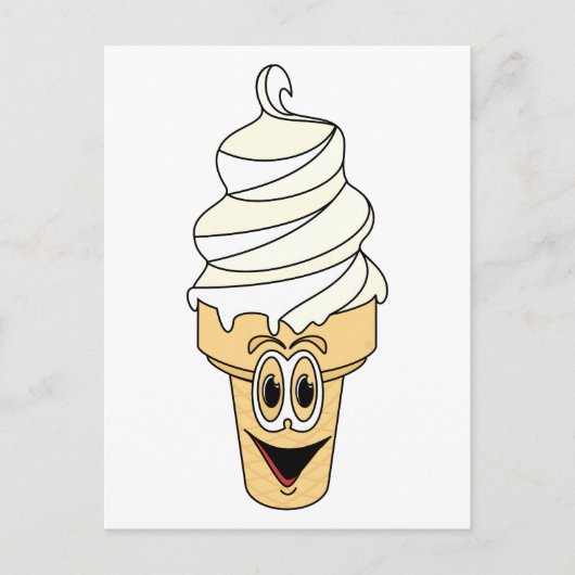 Vanille Ice Cream Cone Cartoon Briefkaart (Voorkant)