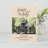 Vanille minimalistische foto bruiloft save the date (Staand voorkant)