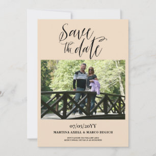 Vanille minimalistische foto bruiloft save the date
