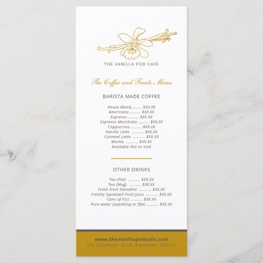Vanille pod bloem café koffie en cake menu (Voorkant)