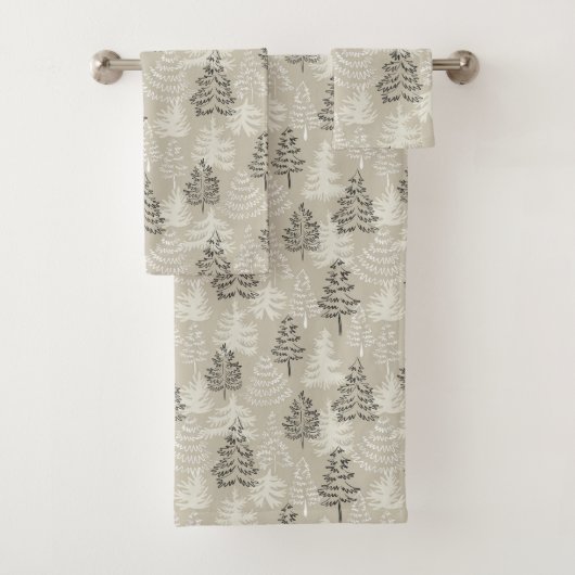 Vanille Satijn Minimalistische Kerst Pijnbomen Bad Handdoek (Insitu)