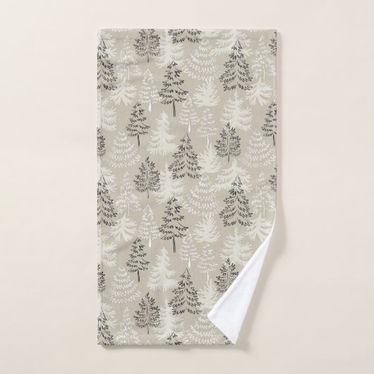 Vanille Satijn Minimalistische Kerst Pijnbomen Bad Handdoek (Handdoek)
