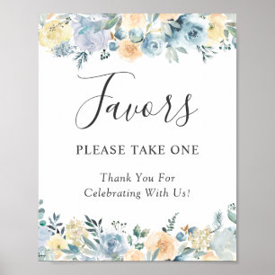 Vanille Stof Blauw Bloem Bruiloft Favorieten Bord Poster