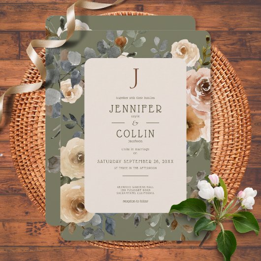 Vanille Witte Boho Rozen Sage Bruiloft Kaart