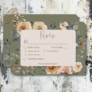 Vanille Witte Boho Rozen Salie Trouw Diner RSVP Kaartje
