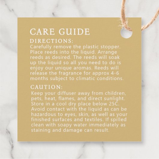 Vanille witte riet diffuser fles hang label (Achterkant)