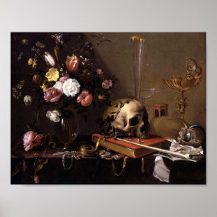 Vanitas still Life with Bouquet and Skull Adriaen Poster