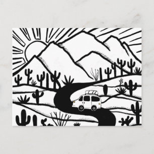 Vanlife Campervan Desert Mountains RV Sunrise Briefkaart