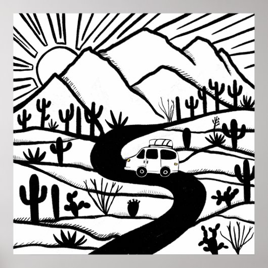 VANLIFE Desert Cacti Mountain Ontdek het avontuur Poster (Voorkant)