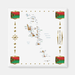 Vanuatu Map + Flags Magnet Magneet
