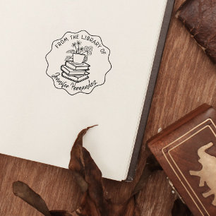 Vanuit de bibliotheek van boeken, boeken en thee 	rubberstempel