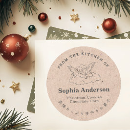 Vanuit de keuken van Christmas Angel Wing Kraft Ronde Sticker