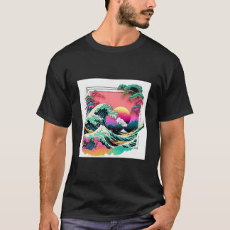 Vaperwave Aesthetic Glitch Great Wave Wave Synthwa T-shirt