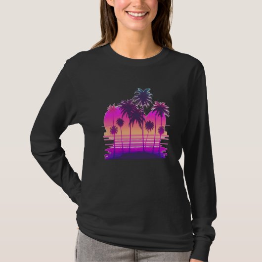 Vaperwave Aesthetic Glitch Palm Retrowave Synthwav T-shirt (Voorkant)