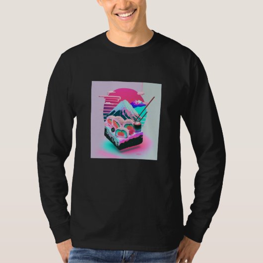 Vaperwave Aesthetic Glitch Sushi Retrowave Synthwa T-shirt (Voorkant)