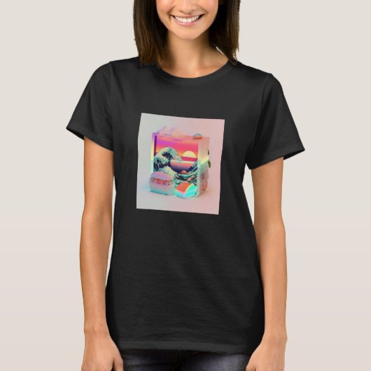 Vaperwave Aesthetic Glitch Sushi Retrowave Synthwa T-shirt (Voorkant)