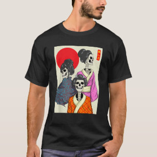 Vapor95 Geisha Girl Skeletten Rijzende Zon Japans T-shirt
