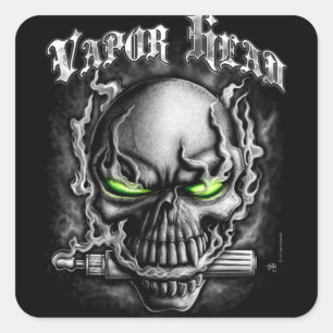 Vapor Head Zwart Vierkante Sticker