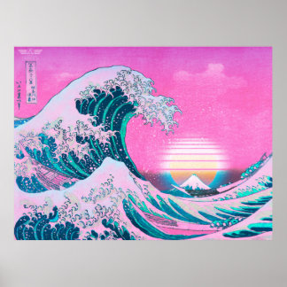 Vaporgolf esthetische Golf van Kanagawa Sunset Poster