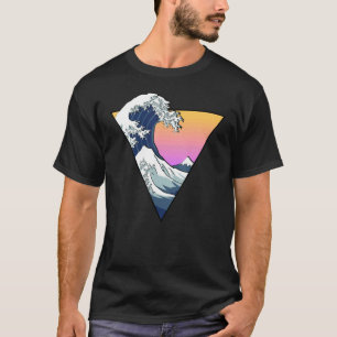 Vaporgolf-esthetische Great Wave Retro-driehoek T-shirt