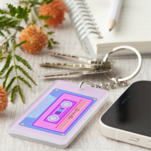 Vaporgolf-esthetische retroflector roze 90s audio- sleutelhanger