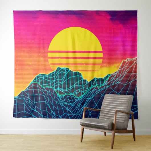 Vaporgolf-landschap met neonbergen wandkleed (In Situ (horizontaal))