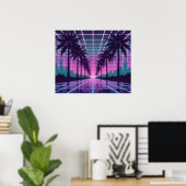 Vaporwave 80s Neon Grid Synthwave Art Poster (Bureau à domicile)