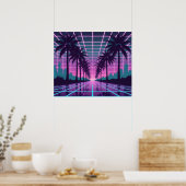 Vaporwave 80s Neon Grid Synthwave Art Poster (Cuisine)
