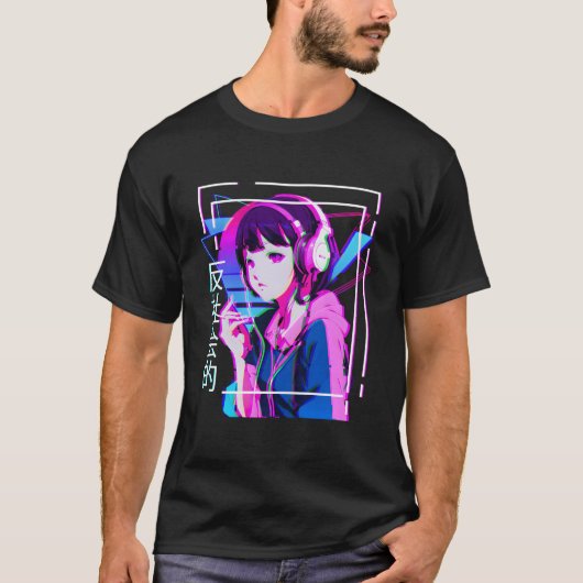Vaporwave Anime Meisje Japans Indie Alt Esthetic T-shirt (Voorkant)