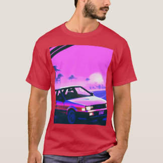 Vaporwave Auto Synthwave Zonsondergang meisje retr T-shirt