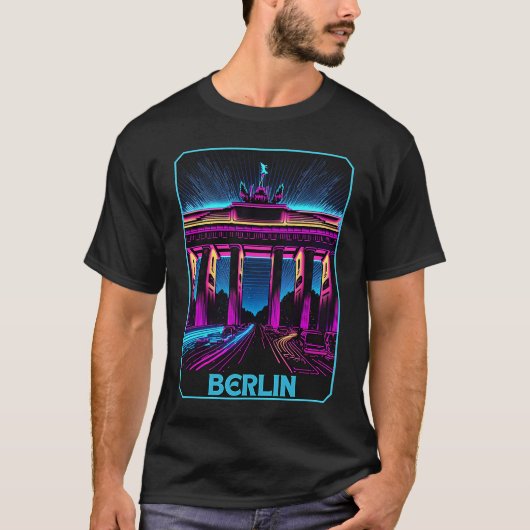 Vaporwave Brandenburg Gate Berlin Duitsland Retro T-shirt (Voorkant)