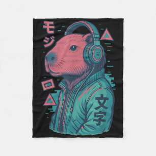 Vaporwave Capybara Japanse kunst Anime Manga Ukiyo Fleece Deken