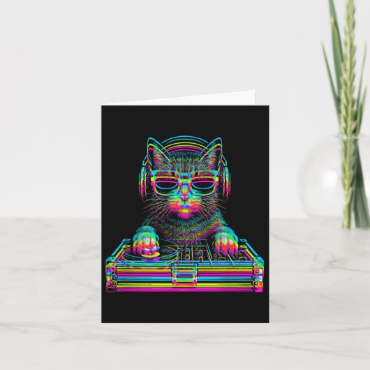 Vaporwave Cat DJ Techno Rave EDM Muziekconcert Par Kaart (Voorkant)