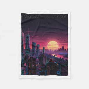 Vaporwave Cyberpunk Stadslandschap – Neon Skyline Fleece Deken