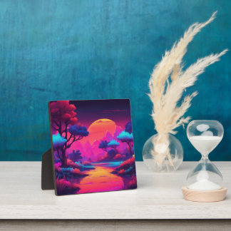 Vaporwave Esthetiek Paarse Bergbos Fotoplaat