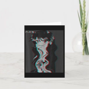 Vaporwave esthetiek Treurige Anime Meisje Retro Eb Kaart