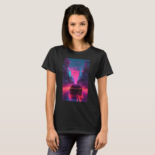 Vaporwave esthetische outrun synthwave retrowave t-shirt (Voorkant volledig)