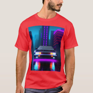 Vaporwave esthetische sportauto regenachtige nacht t-shirt
