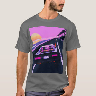 Vaporwave Esthetische Sportauto Rijdt In Een retr T-shirt