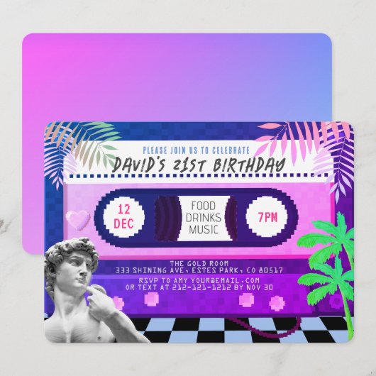Vaporwave Future Funk Cassettebandje Birthday Kaart (Voorkant / Achterkant)