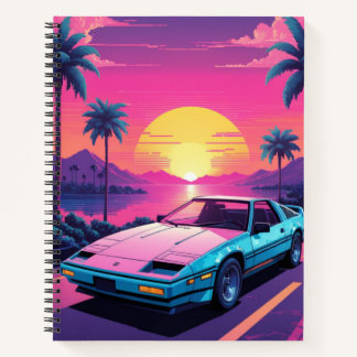 Vaporwave futuristische retro sportwagen Notitiebo Notitieboek