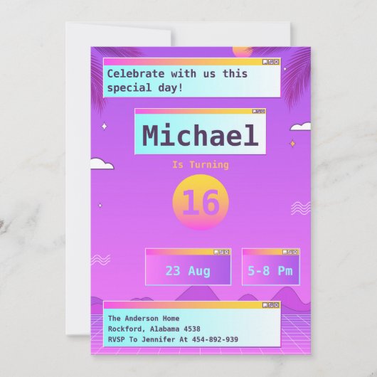 Vaporwave geek 80s et 90s Invitation d'anniversair (Devant)