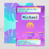 Vaporwave geek 80s et 90s Invitation d'anniversair (Devant / Derrière)