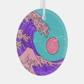 Vaporwave Great Wave: gestileerde oceaankunst Glas Ornament (Voorkant Rechts)