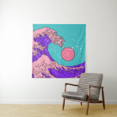 Vaporwave Great Wave: gestileerde oceaankunst Wandkleed (In situ)