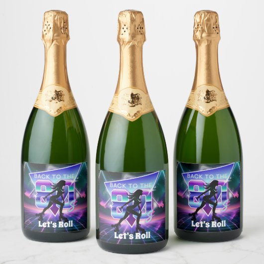 Vaporwave Roller Schaats verjaardagsfeestje Sparkling Wijnetiket (Flessen)