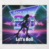 Vaporwave Roller Schaats verjaardagsfeestje Sparkling Wijnetiket (Enkel label)